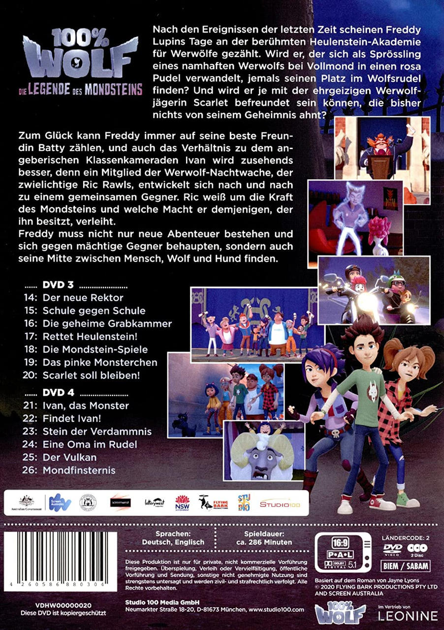 DVD-Hülle eines Zeichentrickfilms mit mehreren Charakteren. Text und Bilder auf blauem Hintergrund.
