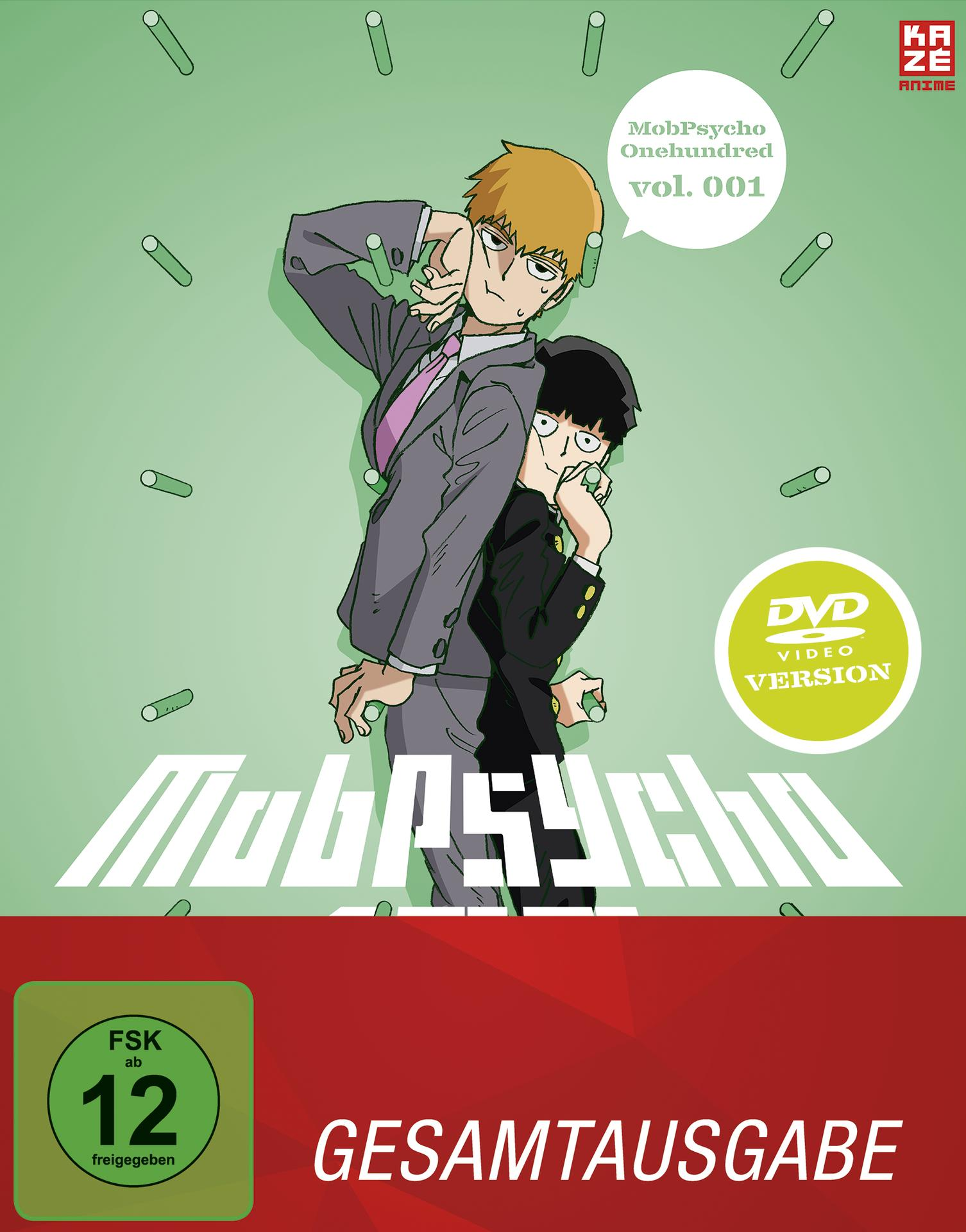DVD-Cover für 'Mob Psycho 100'. Zwei Anime-Charaktere sind abgebildet.