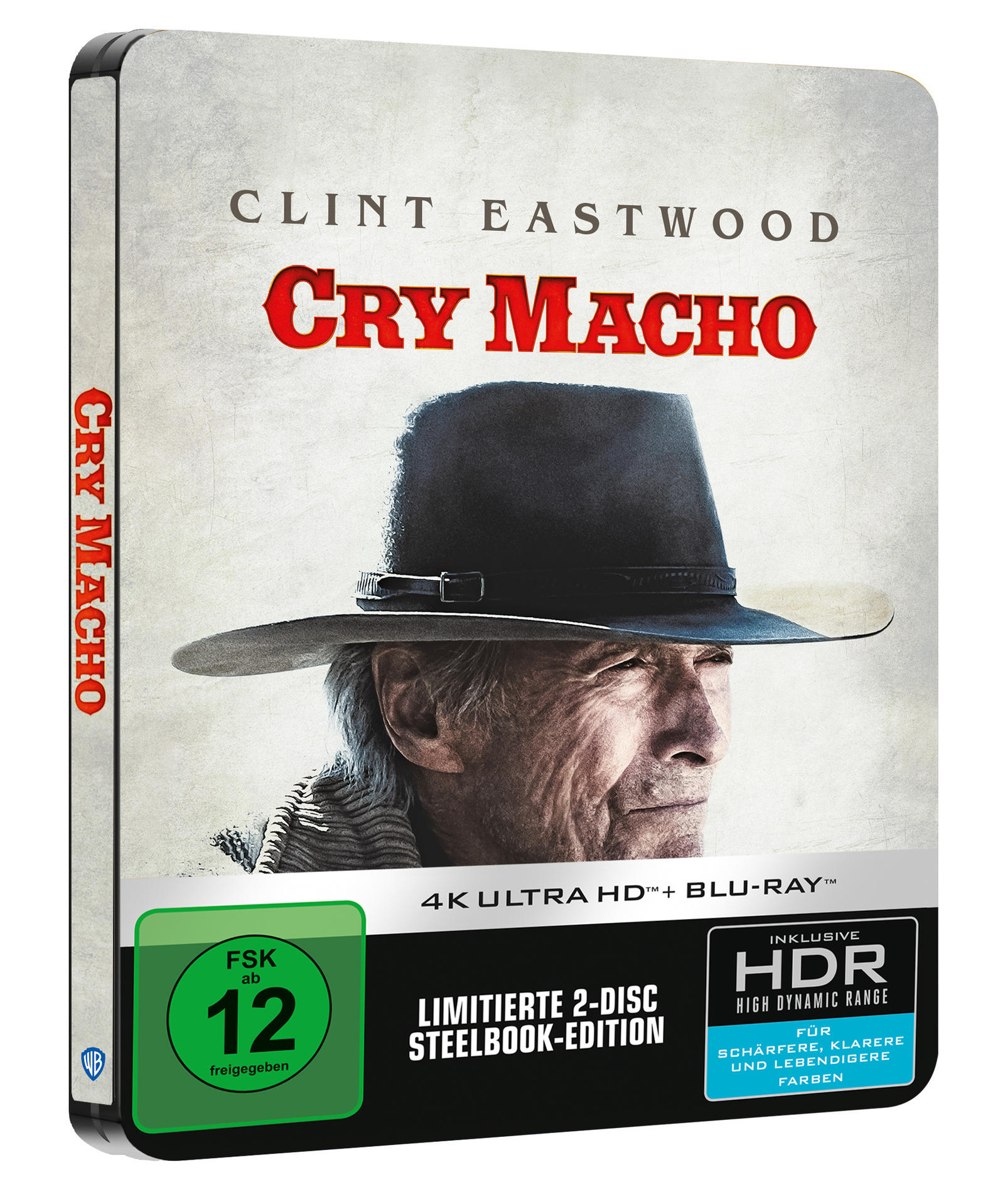 Filmcover für Cry Macho mit Clint Eastwood in einem Steelbook-Gehäuse.