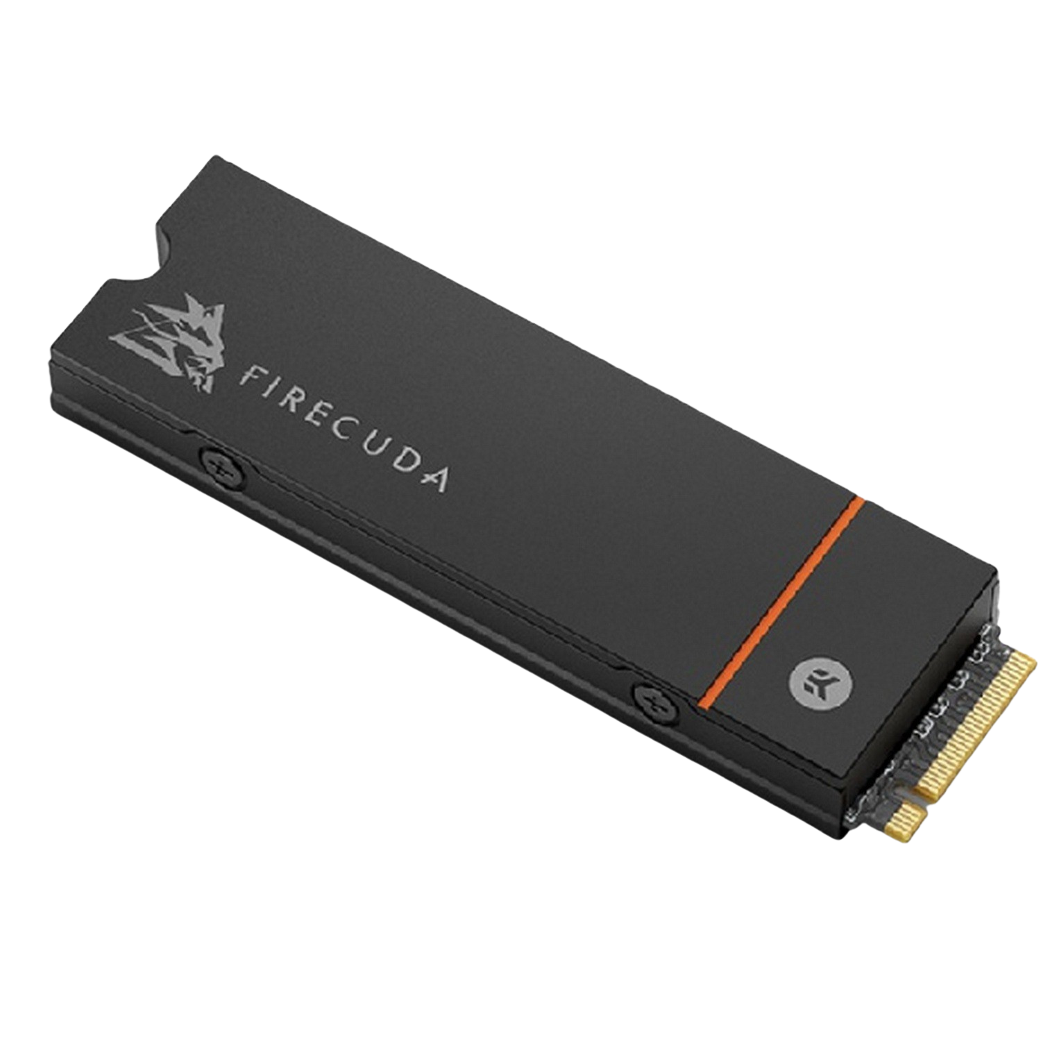 SSD FireCuda negra con franja naranja y logotipo FireCuda.