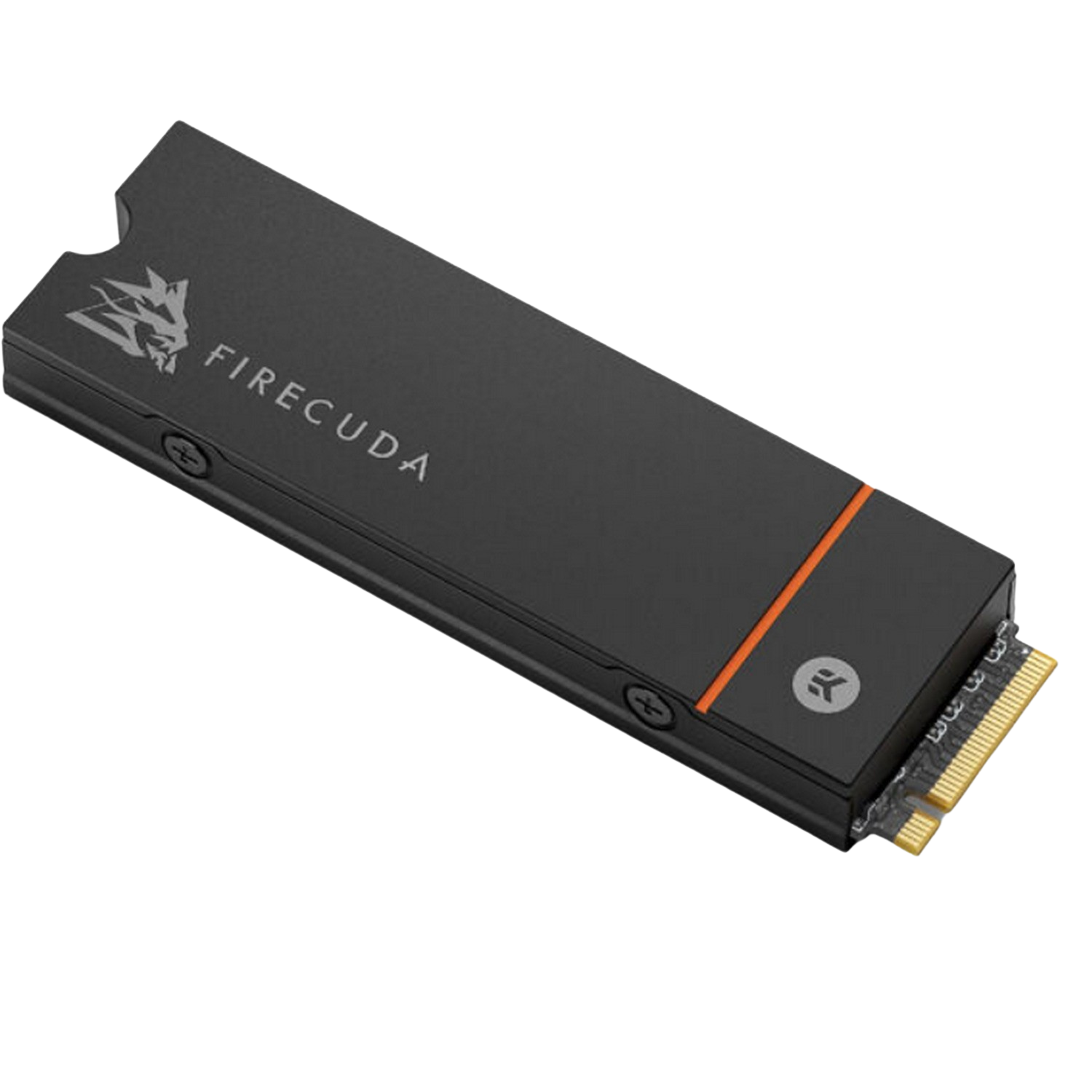 SSD Firecuda negra con una franja naranja y el logotipo de EKWB.