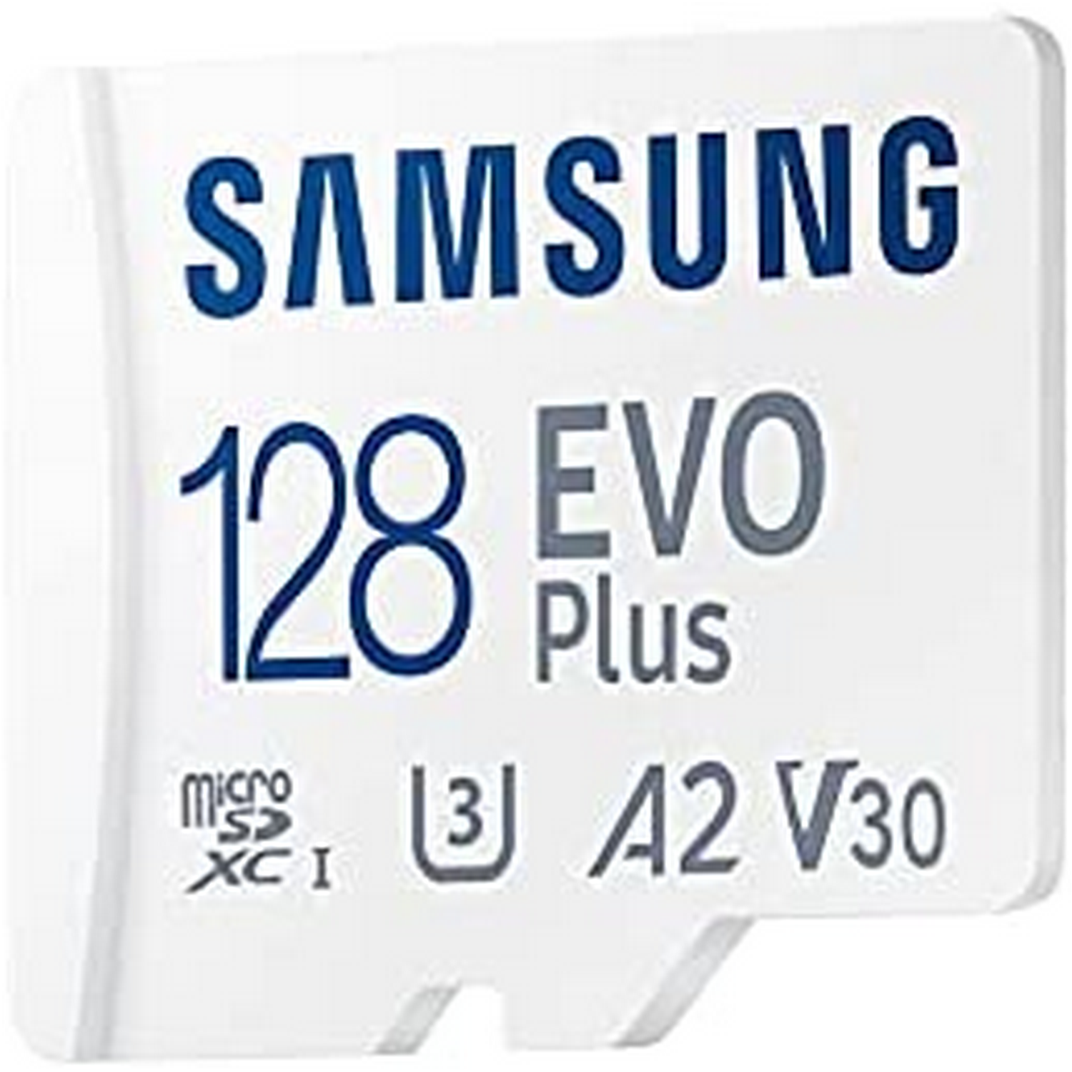 Tarjeta microSD Samsung Evo Plus de 128GB blanca.