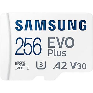 Tarjeta Micro SDXC - Samsung Evo Plus MB-MC256KA/EU, 256 GB, Clase 10, V30, UHS-I,, Lectura 130 MB/s, Blanco