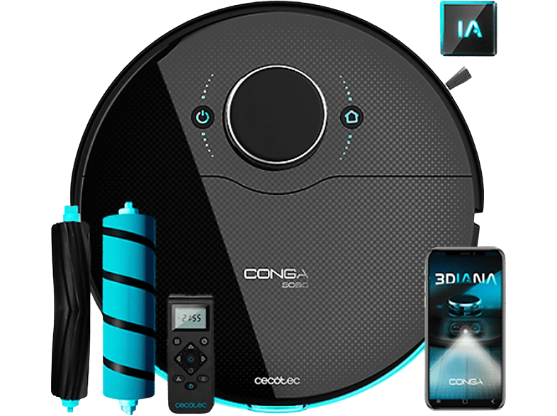 REACONDICIONADO Seminuevo Muy bueno Robot aspirador - Cecotec Conga 9090 IA, 14.8V, 64 dB, 2.5 l, Tecnología Total Surface 3.0, Mando distancia, Wi-Fi