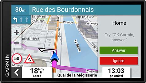 GPS Garmin che mostra un percorso su una mappa stradale, indicazioni.