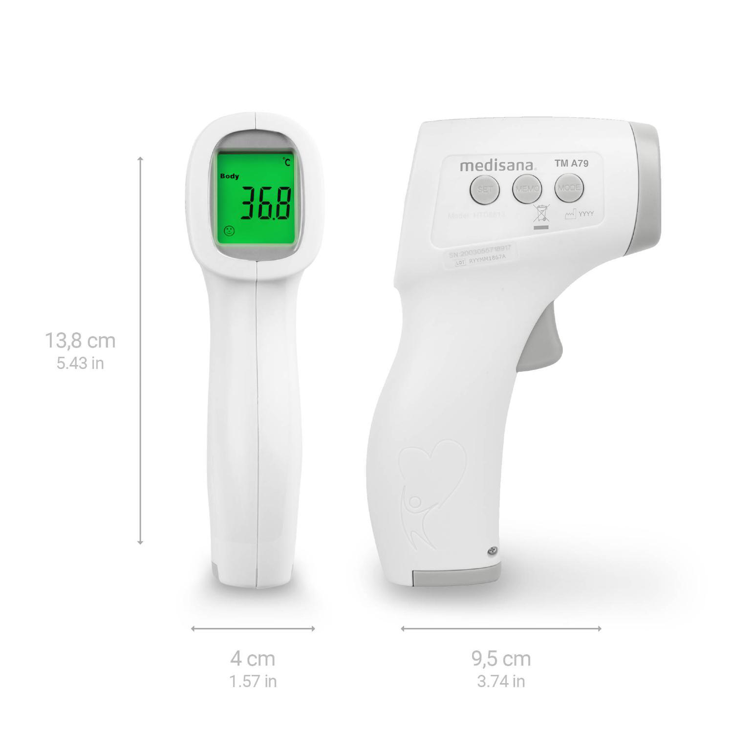 Medisana TM A79 Thermometer. Zeigt eine Temperatur von 36,8 Grad Celsius an.