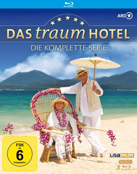 DVD-Cover mit zwei Personen am Strand, der Titel lautet 'Das Traumhotel' mit Strandhintergrund.