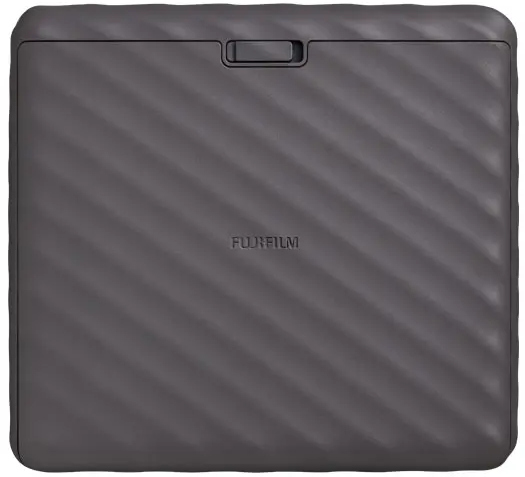 A gray printer with a wavy design and Fujifilm logo. The design is textured.