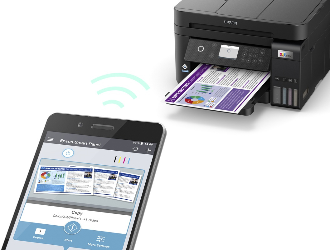 Imprimante Epson imprimant à partir d'un écran de téléphone affichant un document.