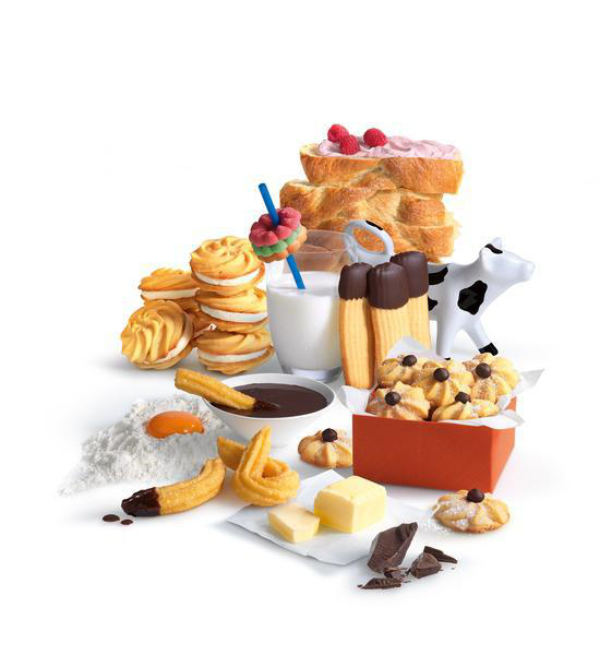 Eine Sammlung verschiedener Desserts und Leckereien, darunter Kekse, Kuchen und getunkte Artikel.