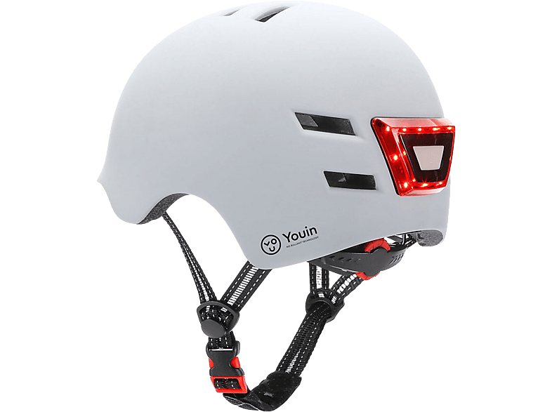 Casco - Youin LED, Para patinete eléctrico o bicicleta, Talla L, Luz trasera, Blanco