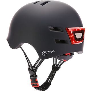 Casco - Youin LED, Para patinete eléctrico o bicicleta, Talla L, Luz trasera, Negro