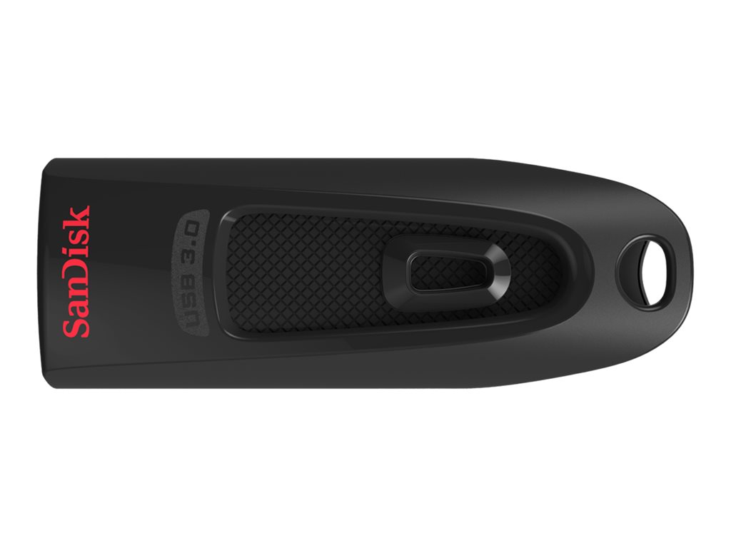 Schwarzer Sandisk USB 3.0 Stick. Das Produkt ist horizontal.