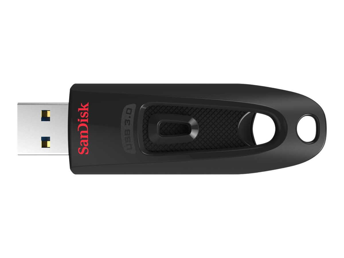 Schwarzer und roter USB-Stick. Der USB-Stick ist in ein Gerät eingesteckt.