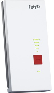 Répéteur Wi-Fi blanc avec un bouton 'Connecter' rouge et plusieurs voyants verts.