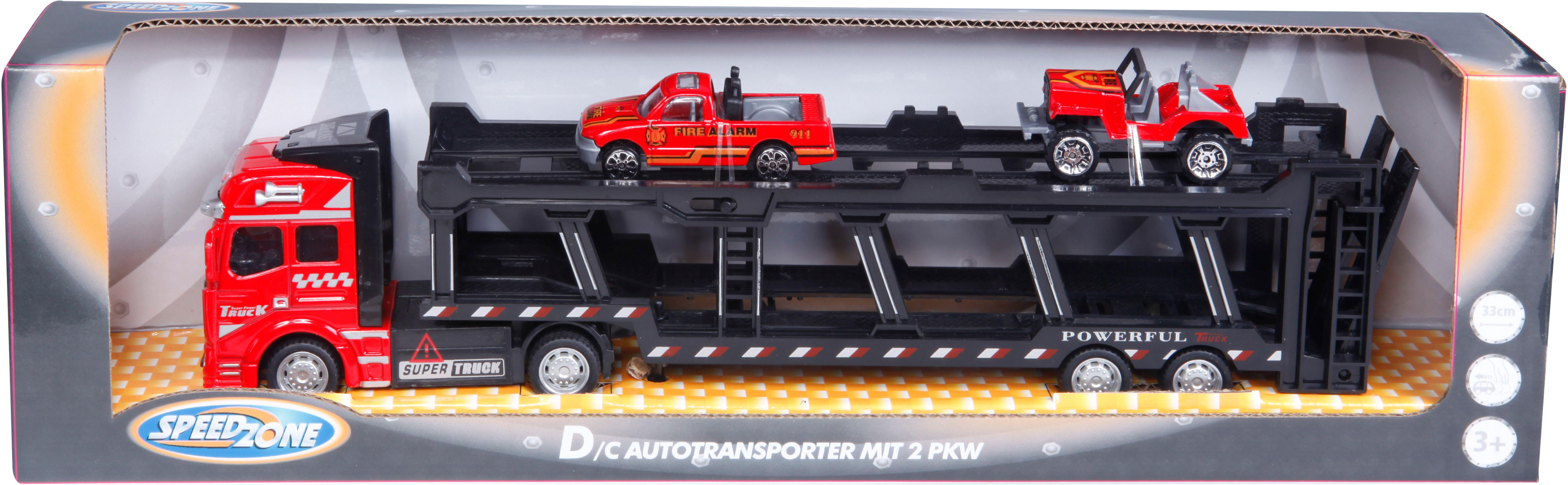SPEEDZONE Speedzone D/C Autotransporter mit 2 PKW, 3fach sortiert Spielzeugauto