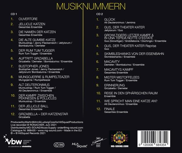 Eine Liste von Liedern auf einer CD, mit zwei Spalten und einem Logo.