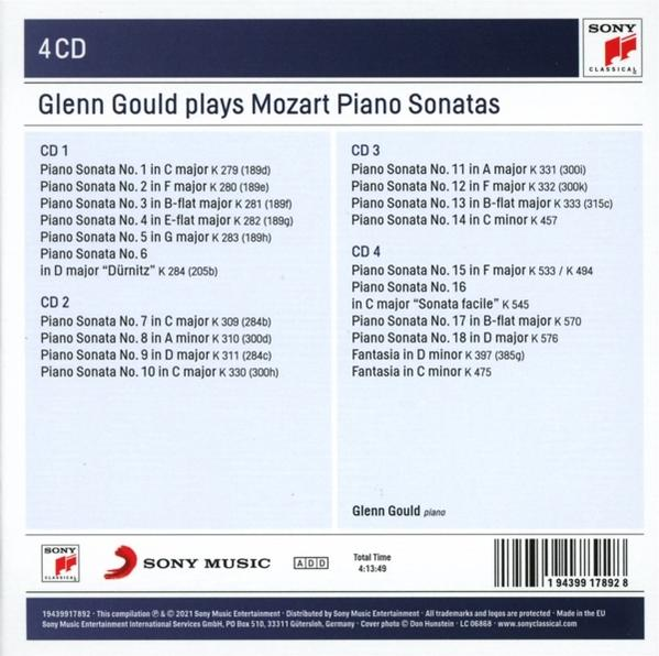 Rückseite einer CD-Hülle mit Text, der Mozarts Klaviersonaten auflistet.