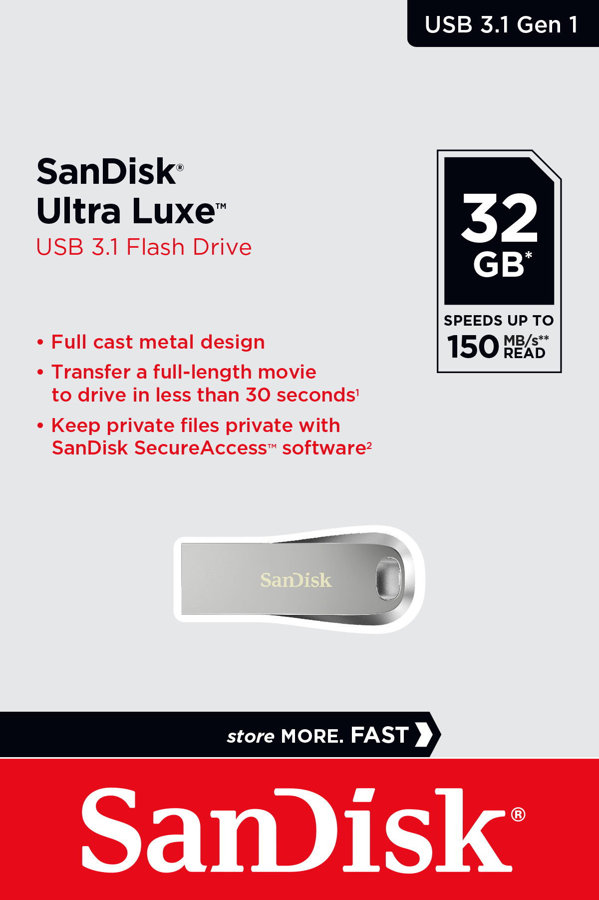 SANDISK Ultra Luxe USB 3.1 Flash Drive 32 GB Taşınabilir USB Bellek Gri