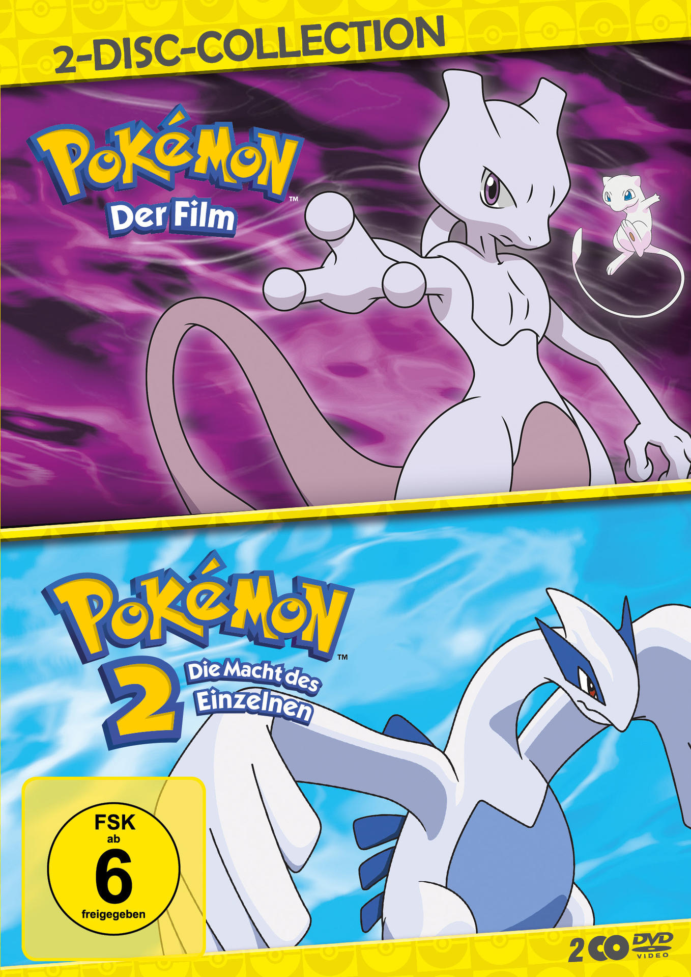 DVD-Cover mit zwei Pokémon-Filmen. Text: Pokémon Der Film, 2 Die Macht...