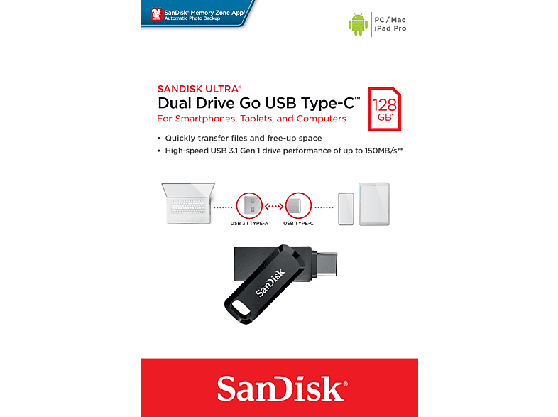 SANDISK Ultra Dual Drive Go USB Type-C Flash Drive 128 GB Taşınabilir USB Bellek Siyah_3