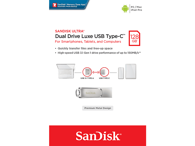 SANDISK Ultra Dual Drive Luxe USB Type-C 128 GB USB 3.1 Gen 1 Taşınabilir USB Bellek Gri_3