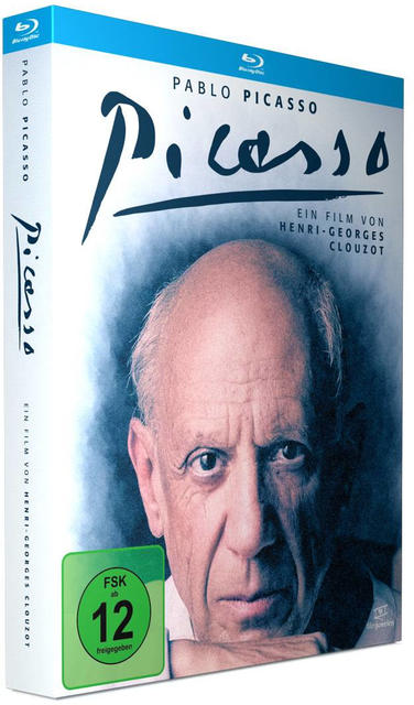 Blu-ray-Box mit Pablo Picassos Porträt. Der Titel 'Picasso' in Handschrift.