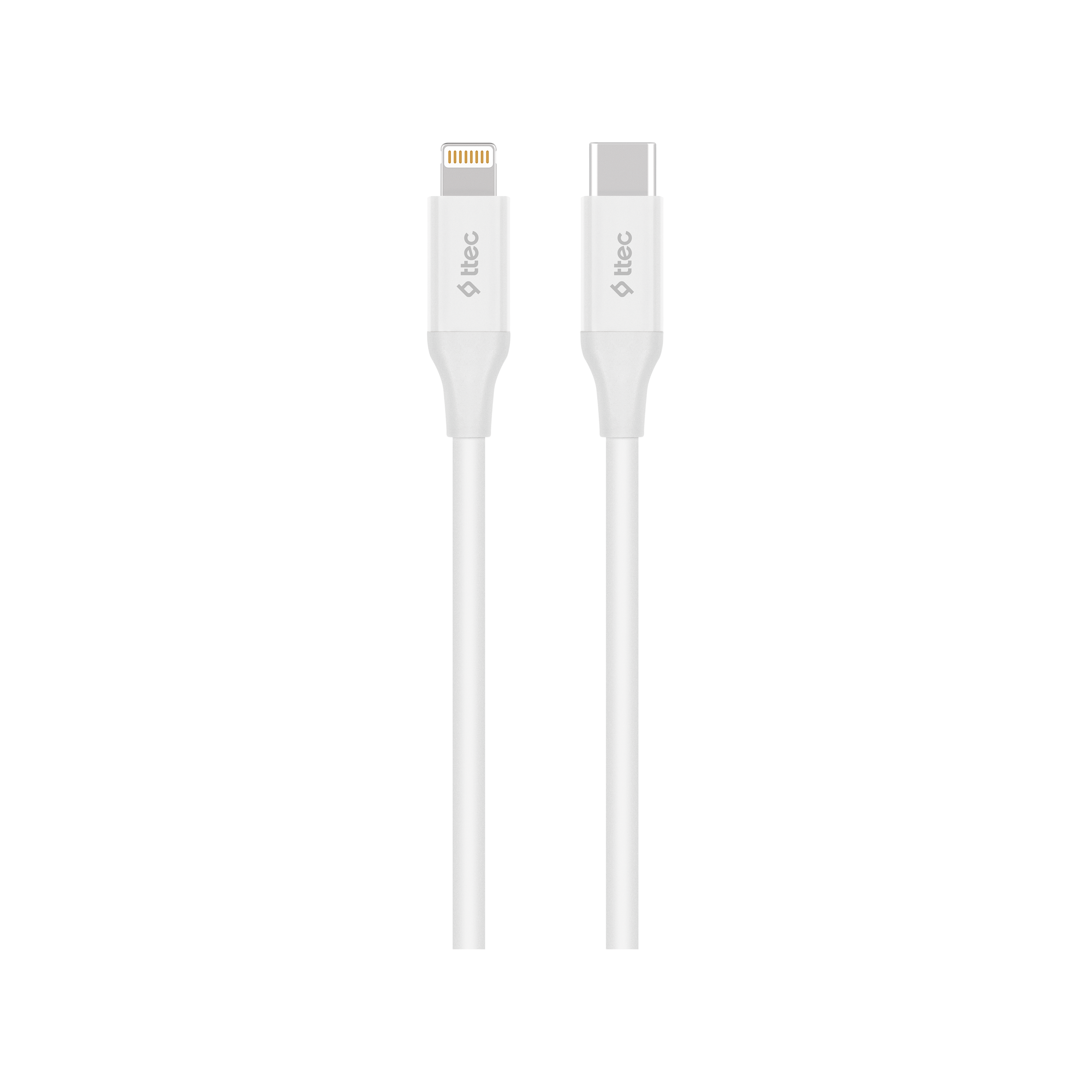 Beyaz iPhone ve USB-C şarj kabloları.