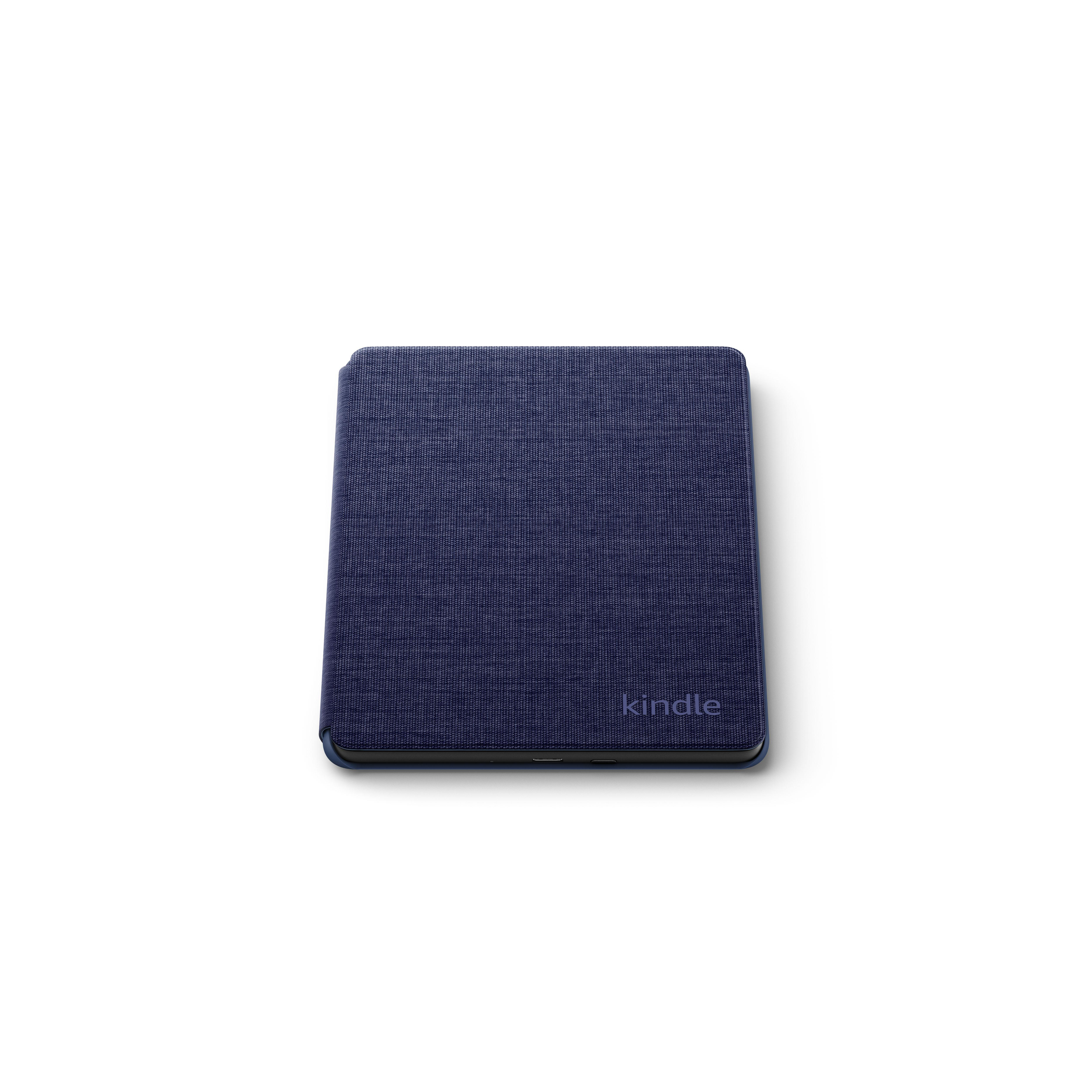 Blaue Kindle-Hülle auf weißem Hintergrund.