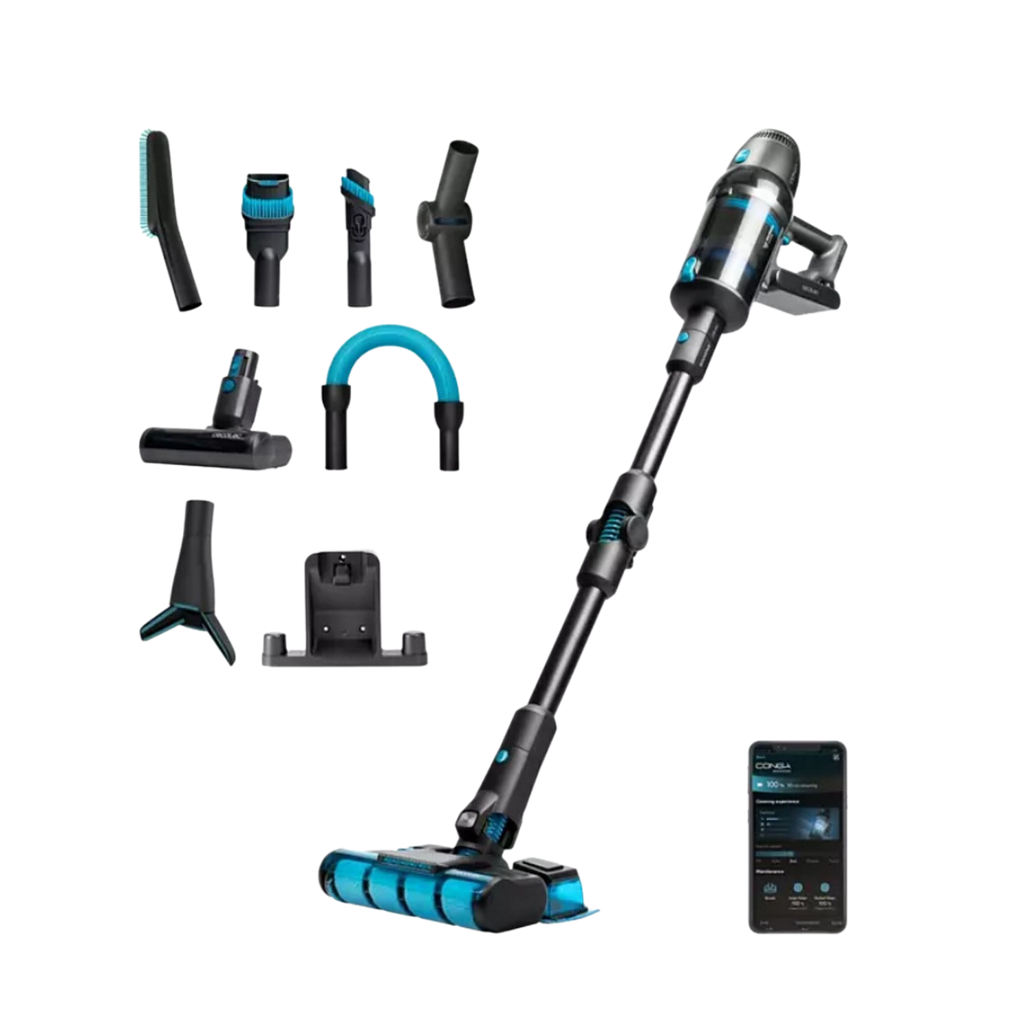 Aspirador escoba - Cecotec Conga RockStar 2000 Ultimate ErgoWet Connected, 680 W, 0.6 l, Doble filtrado, Negro