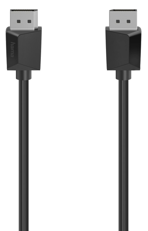 Fekete HDMI kábel két csatlakozóval. A 'hama' márkanév látható a csatlakozókon.