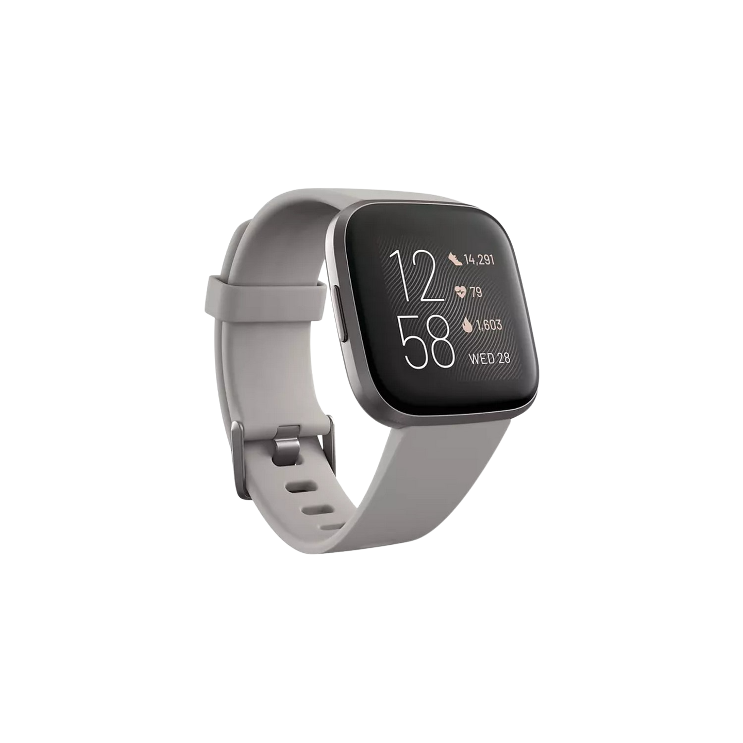 Smartwatch - Fitbit Versa 2, Gris niebla, GPS, Sumergible, 15 modos de ejercicio, Análisis del sueño