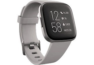Smartwatch - Fitbit Versa 2, Gris niebla, GPS, Sumergible, 15 modos de ejercicio, Análisis del sueño