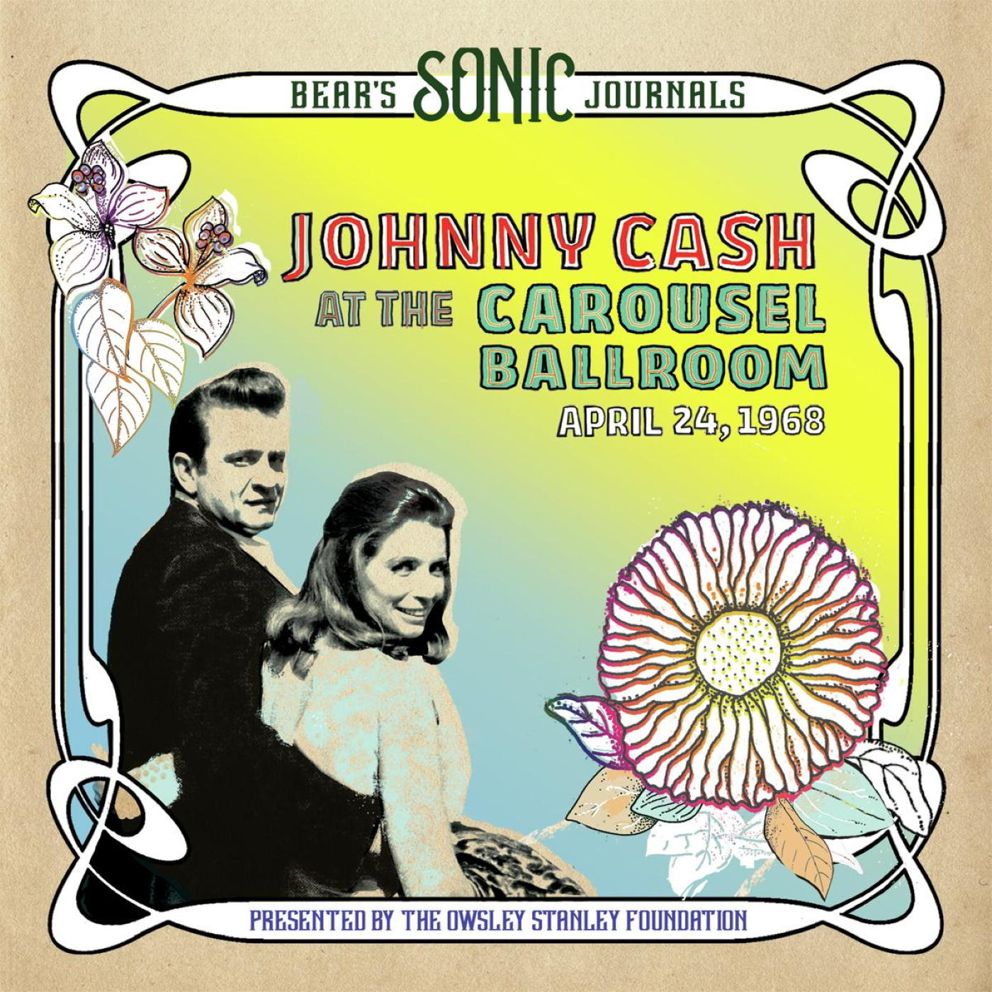 Affiche de Johnny Cash au Carousel Ballroom. Un design vintage avec Johnny et June Carter Cash.