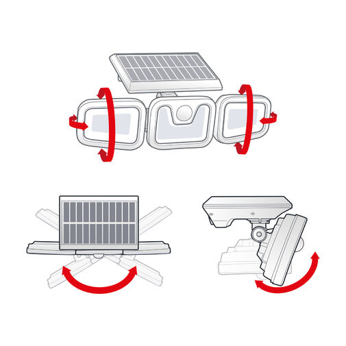 Napenergiával működő biztonsági lámpa diagramja. Megmutatja, hogyan állítható a lámpa és a napelem.