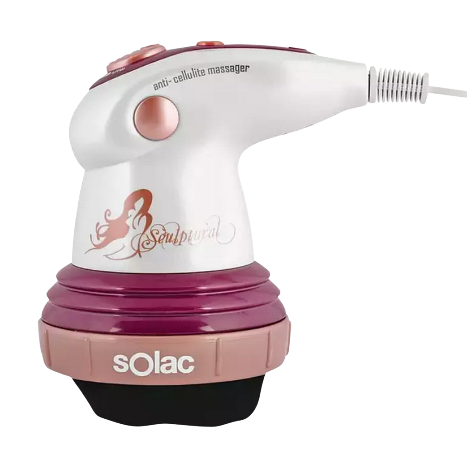 Masajeador - Solac ME7712 Sculptural, combate la flacidez, 5 cabezales de tratamiento intercambiables, modela la figura, potencia ajustable, blanco