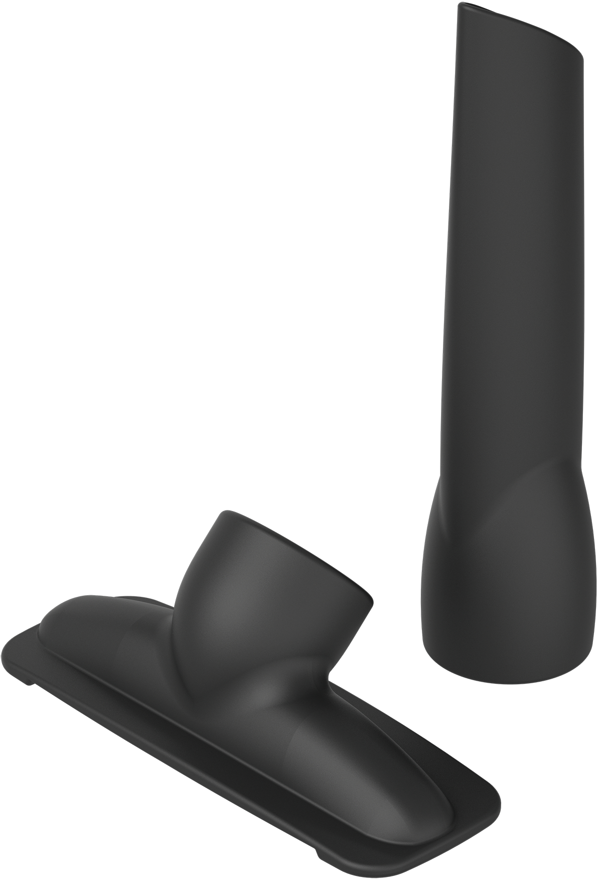 Deux accessoires noirs pour aspirateur sur fond blanc.