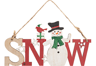 FAMILY CHRISTMAS 58250B Karácsonyi dekor fából - hóemberes - akasztóval - 17 x 9 cm