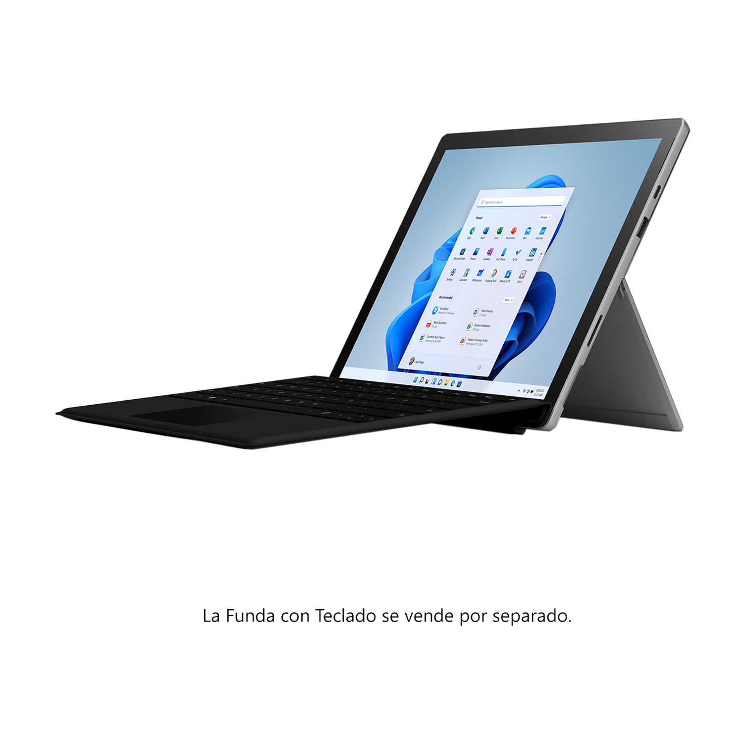 Ordenador portátil con teclado. La pantalla muestra la interfaz de Windows 11. La parte inferior es negra.