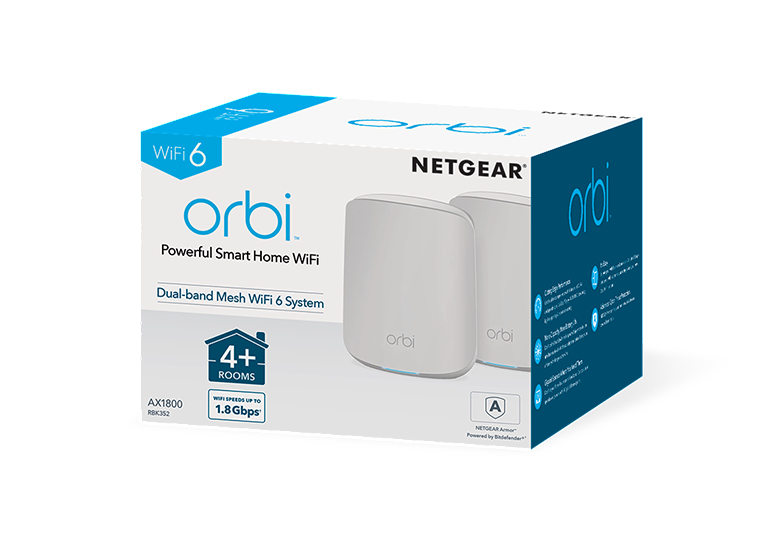 NETGEAR Orbi WiFi 6 Dual Band Mesh System 2-Pack AX1800 Orbi Router 1200 Mbit/s