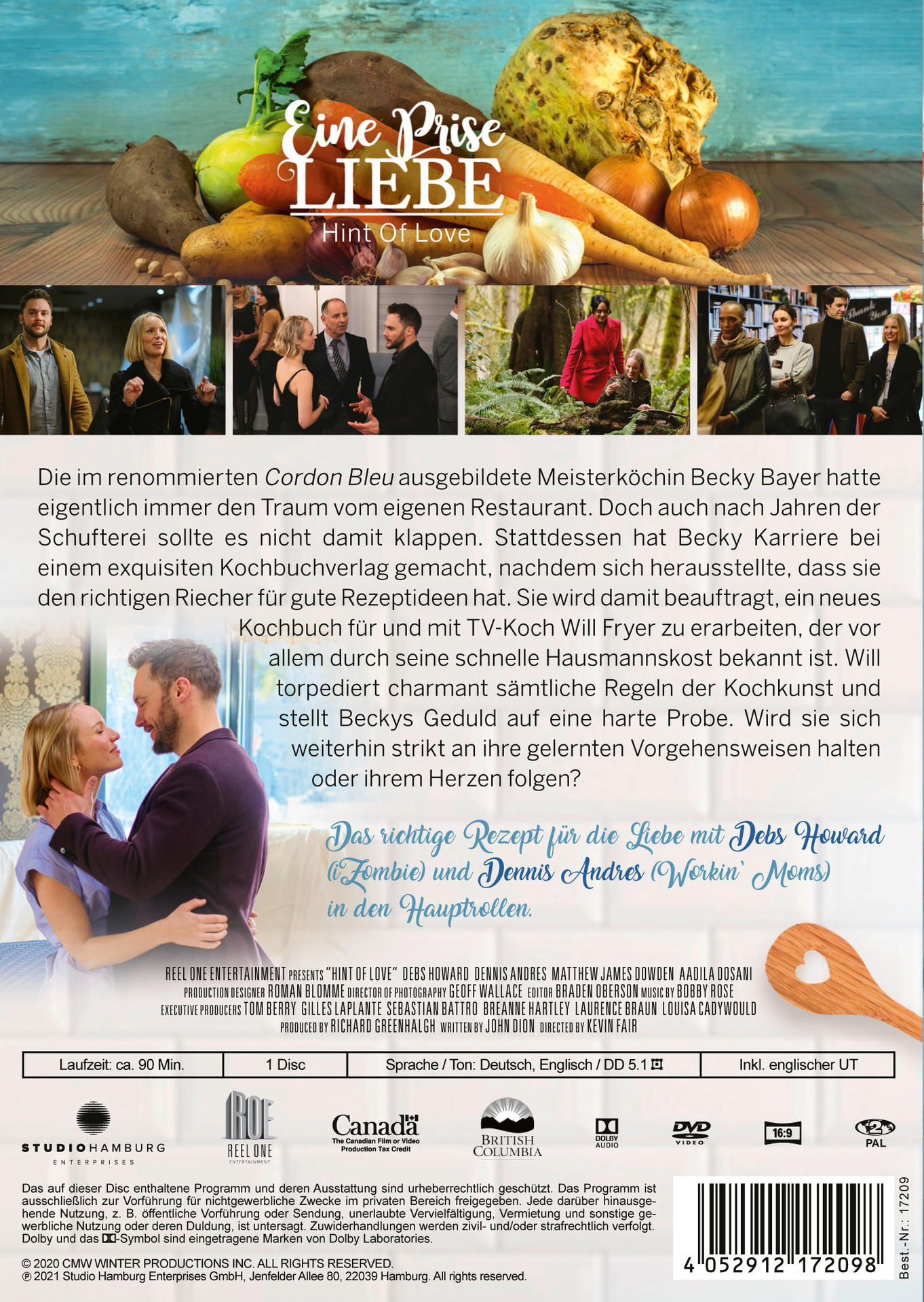 DVD-Cover mit Schauspielern und Gemüse. Text auf Deutsch. Szene mit Menschen, einem Koch und Essen.