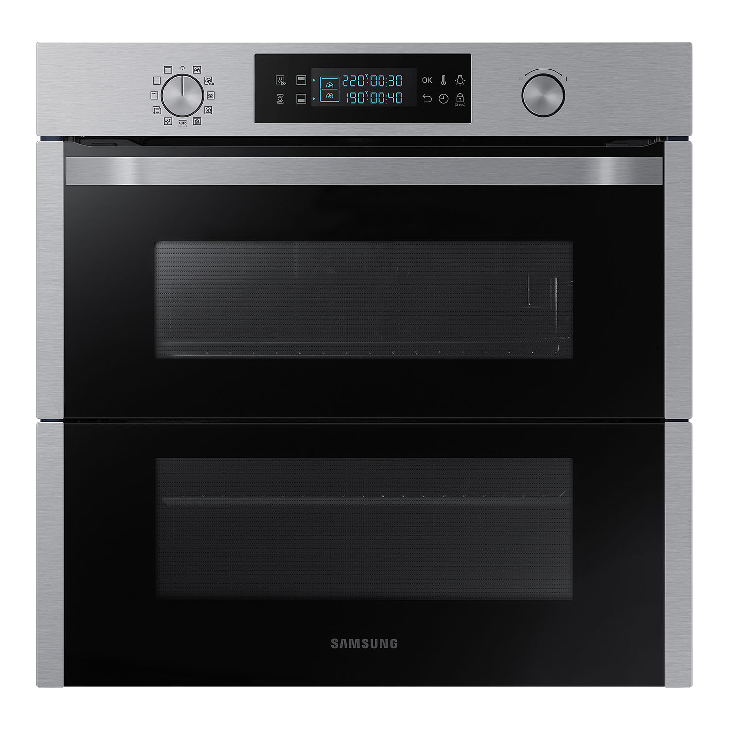 Horno - Samsung NV75N5671RS/EC, 75 L, 1200 W, Pirolítico, Dual Cokk con dos compartimentos, A+, Inox