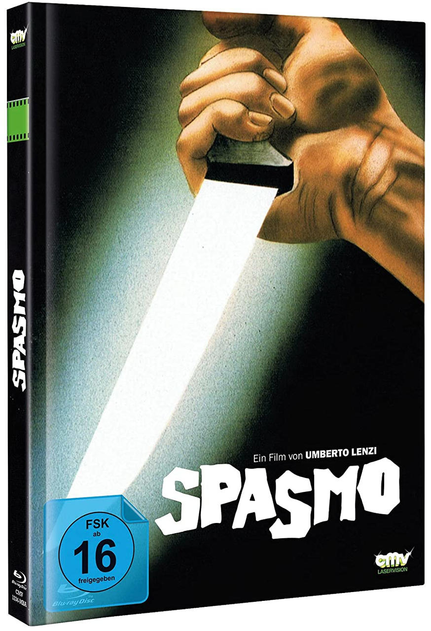 DVD-Hülle für den Film Spasmo, die eine Hand mit einem Messer zeigt.