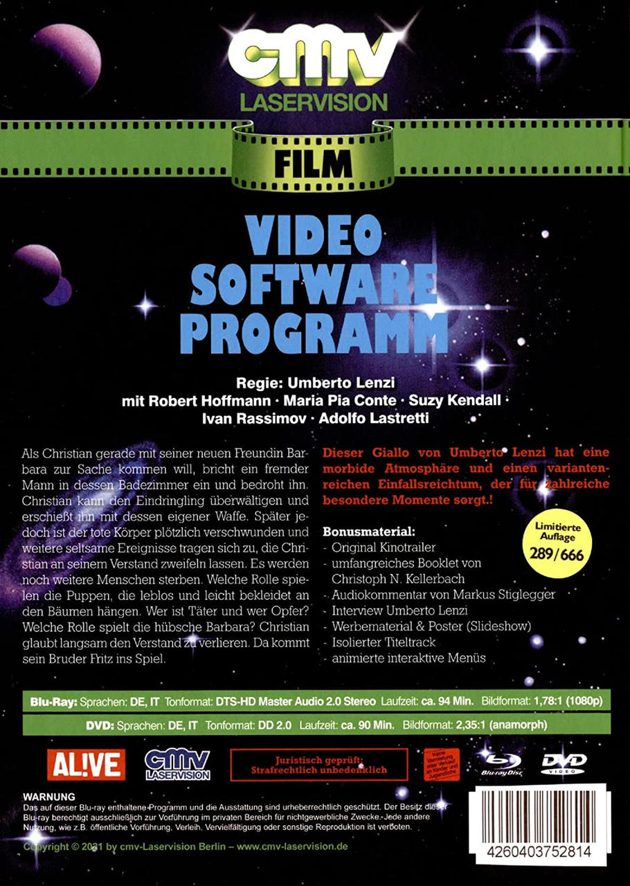 Rückseite einer DVD-Hülle für einen Film mit Text und Grafiken.