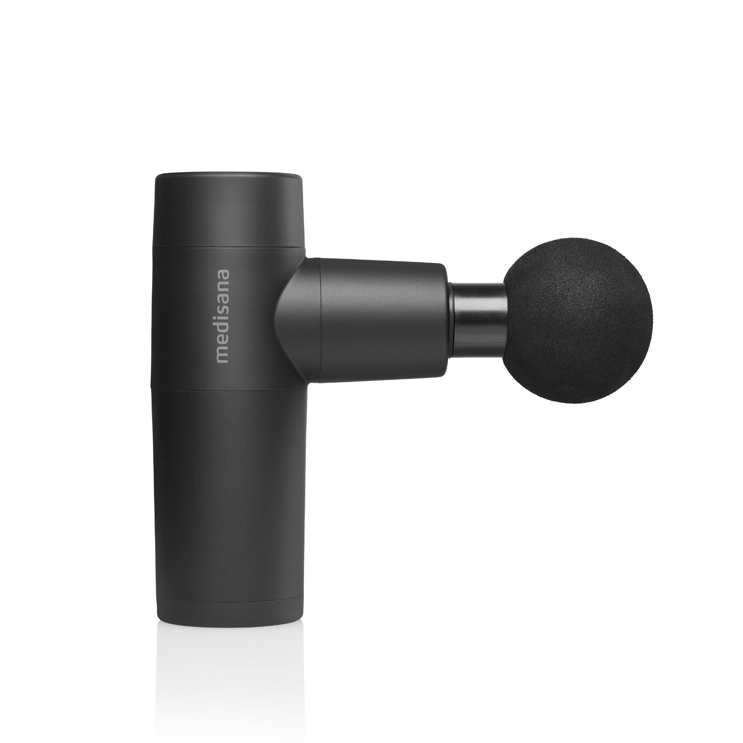 Schwarze Massagepistole mit dem Medisana-Logo.
