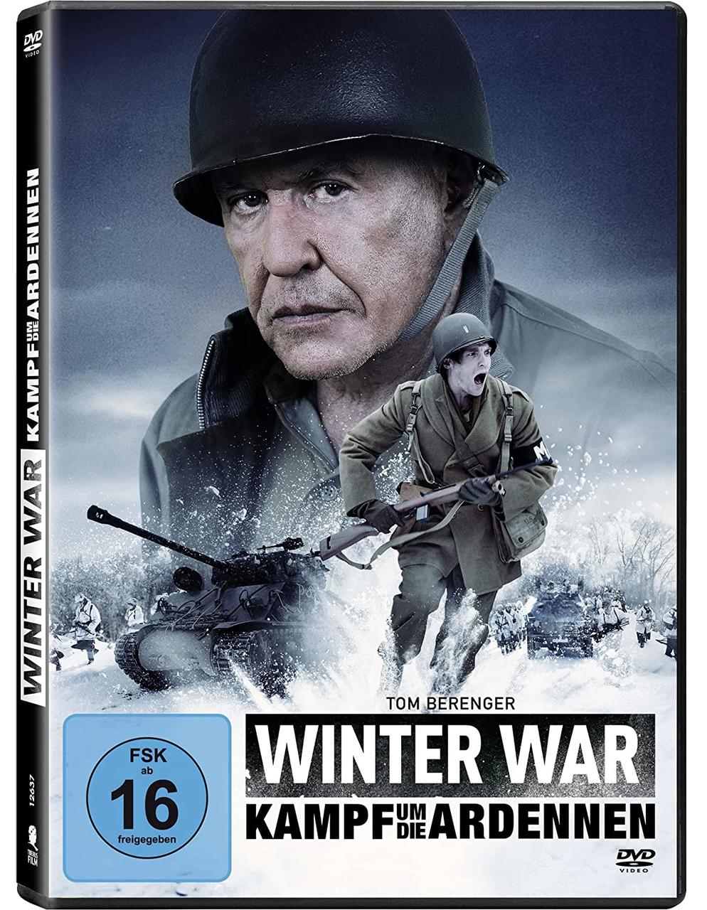 Winter War: Um die Ardennen DVD-Hülle. Ein Mann mit Helm, ein Soldat rennt, Schnee im Hintergrund.