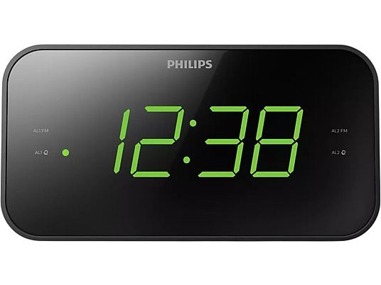 Radio despertador - Phliips TAR3306/12, Sintonización digital FM, Alarma dual, Temporizador, Negro