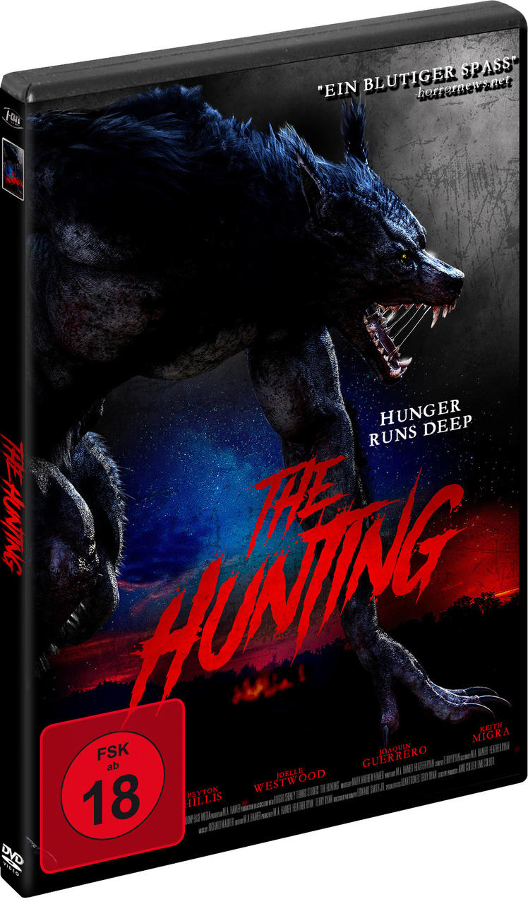 DVD-Cover eines Horrorfilms, 'The Hunting', mit einem Werwolf.