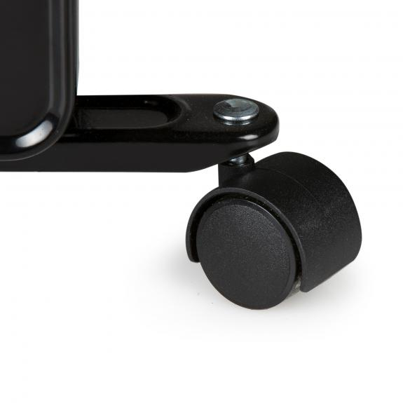 A black wheel with a black casing. A close up, details visible.