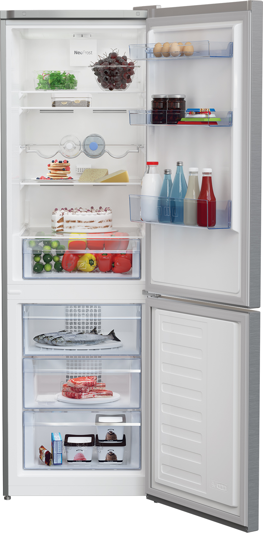 BEKO RCNA366K40XBN Kühlgefrierkombination (E, 324 l, 1852 mm hoch, Edelstahl-Look)
